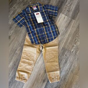 Boys Wrangle Plaid Shirt and Tan Pants Set Sz 4T New